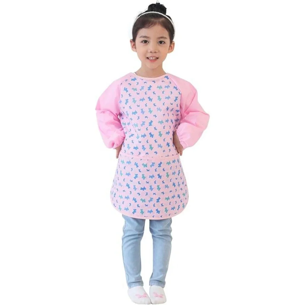 Plie Little Kids Waterproof Art Smock in Pink Puppy‎ - Size Medium (3-4 Years)